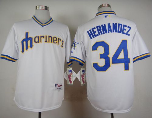 Mariners #34 Felix Hernandez White 1979 Turn Back The Clock Stitched MLB Jersey - Click Image to Close